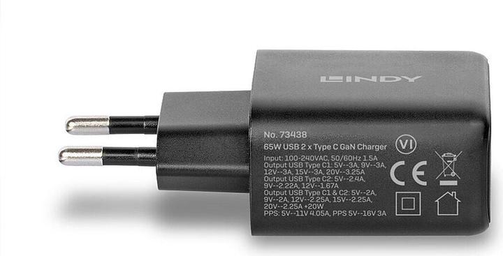 Produktbild Lindy 65W USB 2 x Type C GaN Charger mit EU-Stecker (73438) (65 W, 2 Ports)