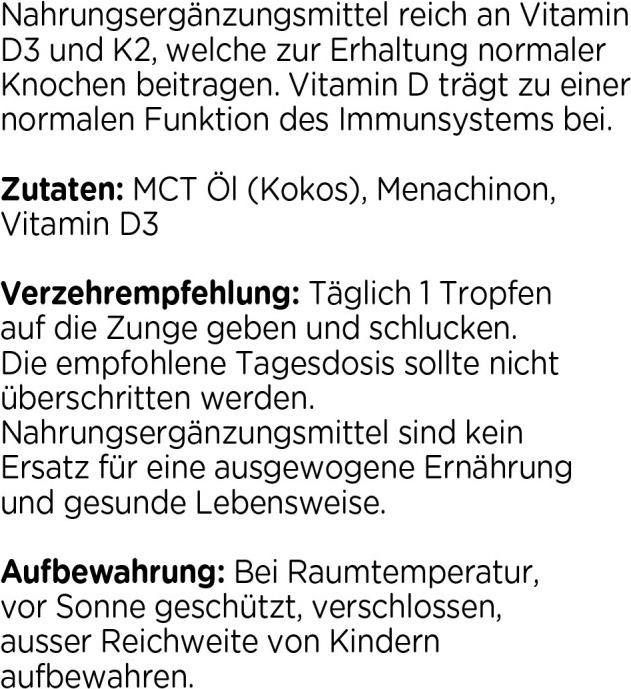 Nährwerte und Zutaten Kanela Vitamin D3 & K2 Tropfen (20ml) (1 Stück, Tropfen)
