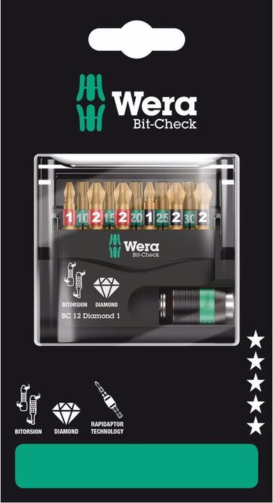 Immagine prodotto Wera Bit-Check 12 Diamond 1 SB (Esagono incassato TX, Croce Pozidriv PZ, Croce Phillips PH)