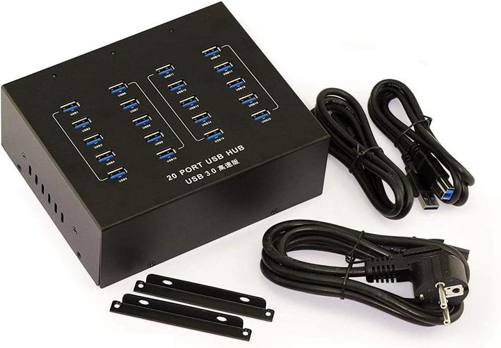 Image du produit Kalea-informatique Station d'alimentation et concentrateur USB industriel, 20 ports USB 3.0, montable ou en rack (USB-B, 20 ports)