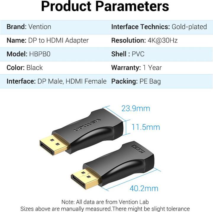 Actual product image Vention Display port to (HDMI, 5.80 cm)