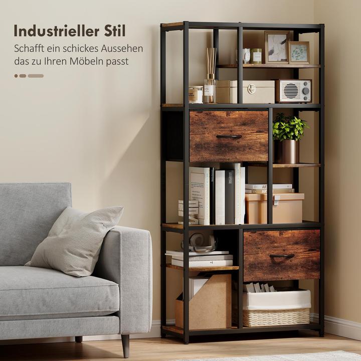 Produktbild Homcom Bücherregal Stahl, Spanplatte Rustikal-Braun