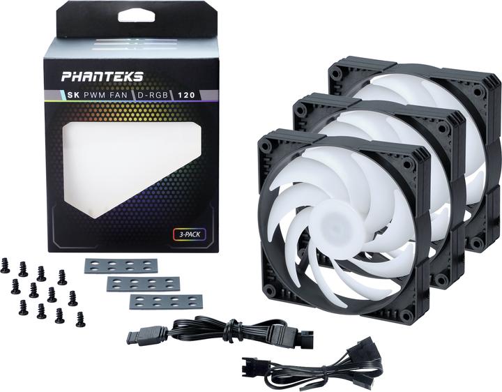 Image du produit Phanteks SK PWM D-RGB ventilateur, paquet de 3 - 120mm, noir/blanc (120 mm, 3 x)