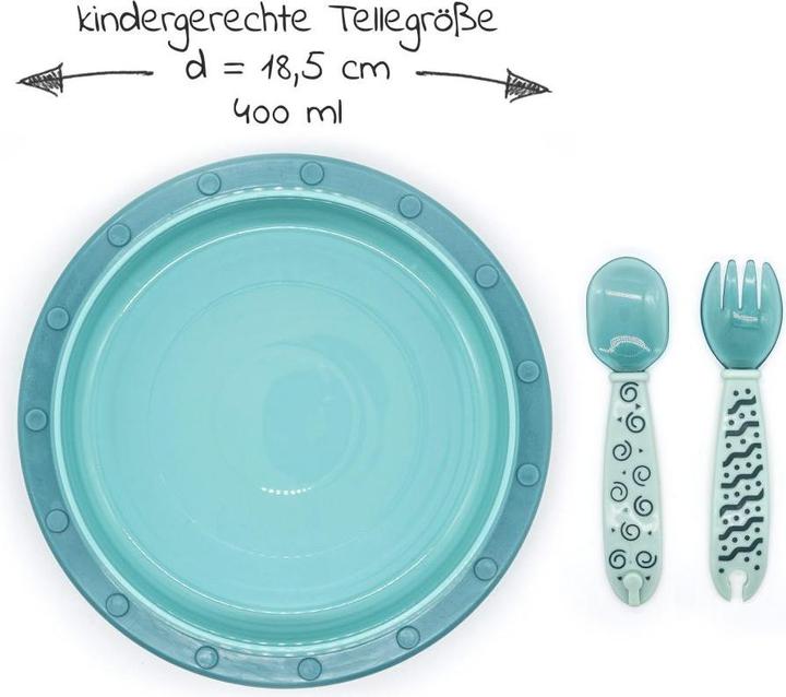 Produktbild MiaMia Kinderteller & Breischalen Babyteller zum Mitnehmen inkl. Besteck - Grün
