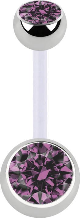 Produktbild Star Piercing Banane transparent mit zwei Kugeln silber Kristall hellviolett (Kunststoff, Chirurgenstahl 316L, ohne Messing)
