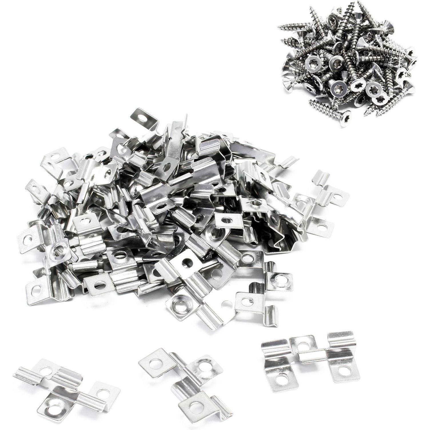 XPOtool, Gartenbodenbelag, 50x Edelstahl Clips 8mm, 60x Sechsrund Schrauben 3,5x20mm T15 Terrasse