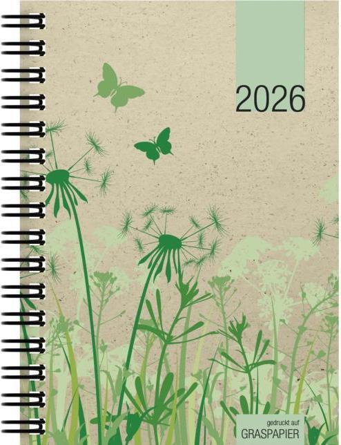 Taschenkalender Graspapier 2026 - Bürokalender 10x14 cm - 1 Woche auf 2 Seiten - robuster (Hardcover, German)