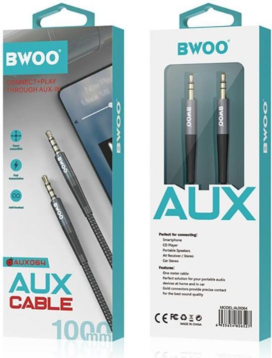 Actual product image Bwoo Nylon braided+Aluminum-alloy shell aux cable BO-AUX064 3.5mm to 3.5mm (AUX cable)