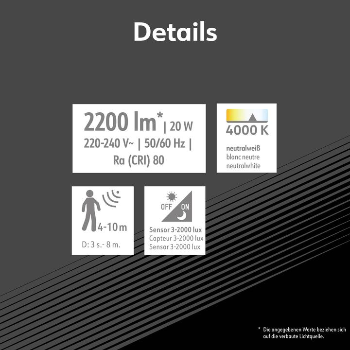 Actual product image Müller Licht Müller-Licht Orlando 21600072 LED-Aussenstrahler mit Bewegungsmelder 20 W Neutra (2200 lm, IP44)