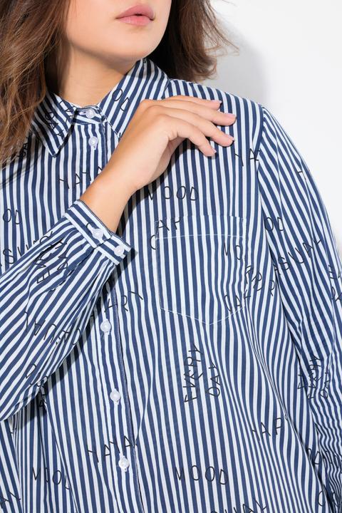 Produktbild Ulla Popken Longbluse, Streifen, Schriftmuster, Hemdkragen, Langarm (46, 48)