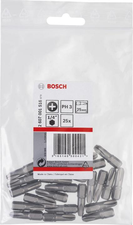 Actual product image Bosch Professional Zubehör Screwdriver bit extra hard PH 3, 25 mm, pack of 25 (Cross Phillips PH M3)