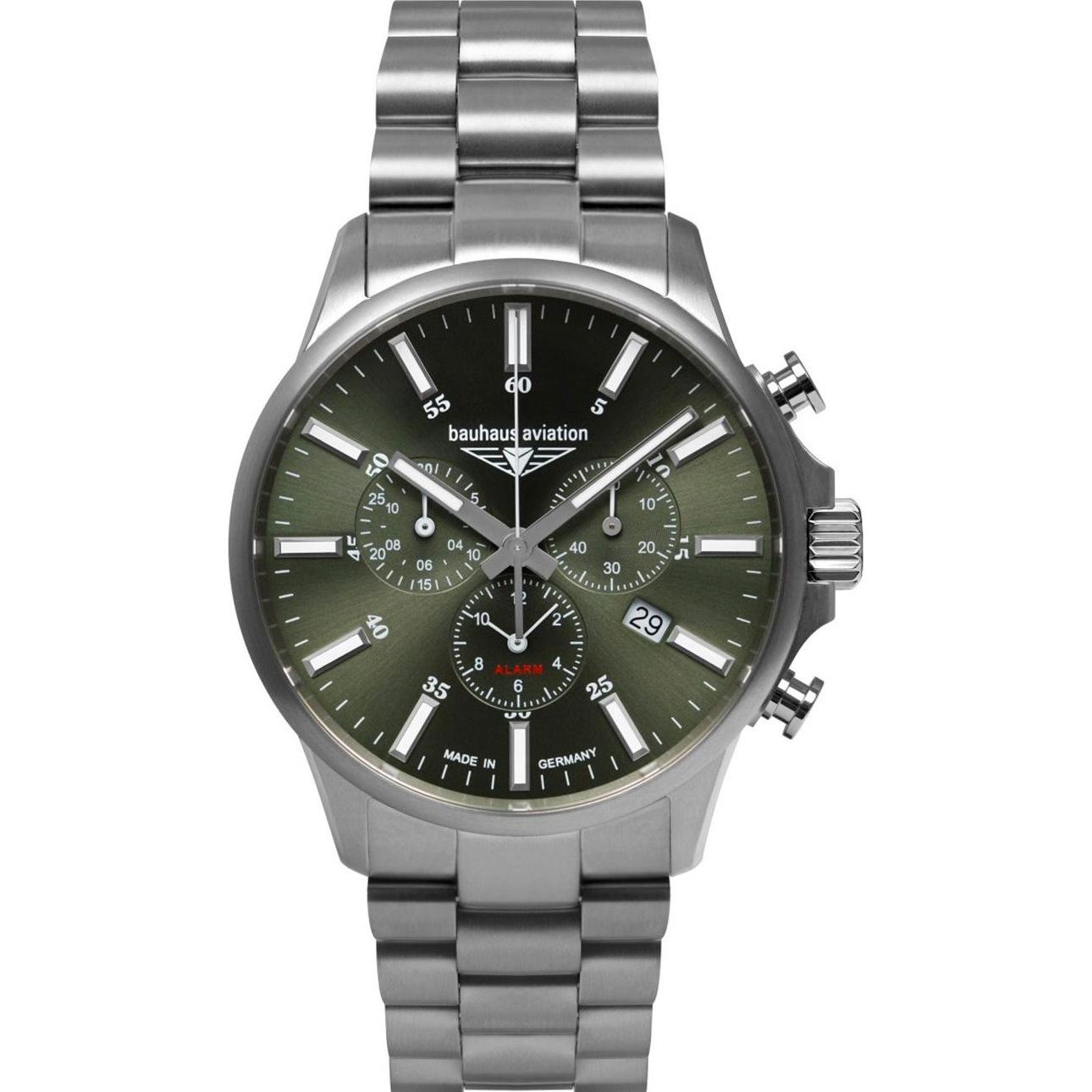 Bauhaus, Orologio da polso, 2880M4, Verde, Argento, Grigio, (Cronografo, Fatto in Svizzera, Orologio da polso analogico, 42 mm)