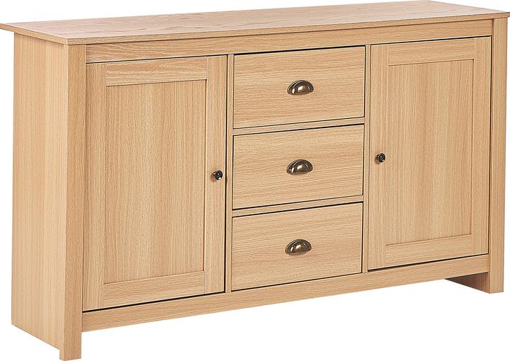 Image du produit Beliani Buffet couleur bois clair 3 tiroirs 2 portes LANSIN (140 x 80 x 40 cm)