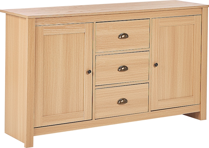 Produktbild Beliani Sideboard heller Holzfarbton 3 Schubladen 2 Türen LANSIN (140 x 80 x 40 cm)