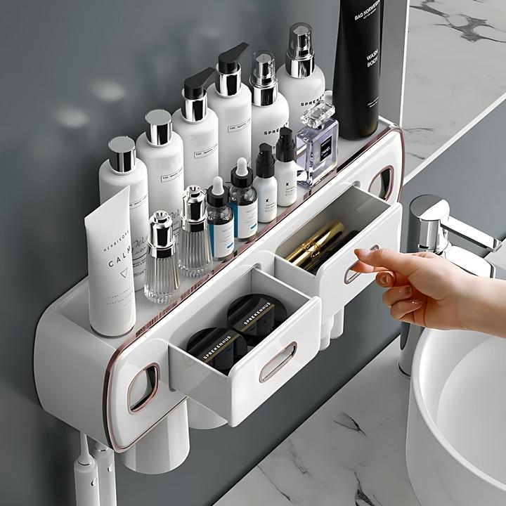 Produktbild Hermex Multifunktionaler Zahnbürstenhalter mit Schublade Zahnpastaspender Set