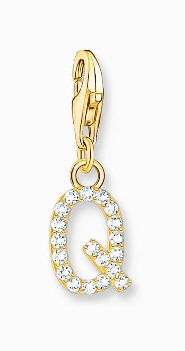 Produktbild Thomas Sabo Charm-Anhänger Buchstabe Q mit Weissen Steinen Vergoldet (925er Silber)