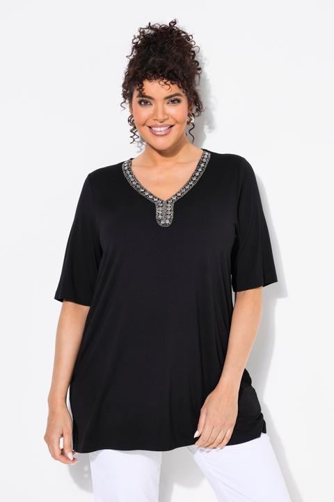 Produktbild Ulla Popken T-Shirt, Ziersteine, A-Linie, V-Ausschnitt, Halbarm (42, 44)