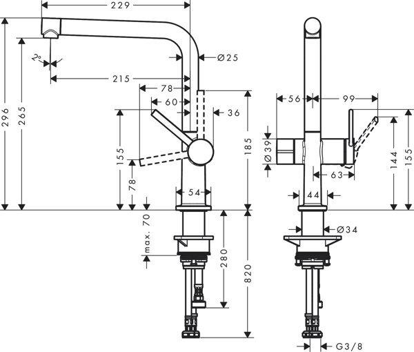 Image du produit hansgrohe HG Mitigeur monocommandé pour évier 270 TALIS M Robinet d'arrêt pour appareil 1jet aspect inox