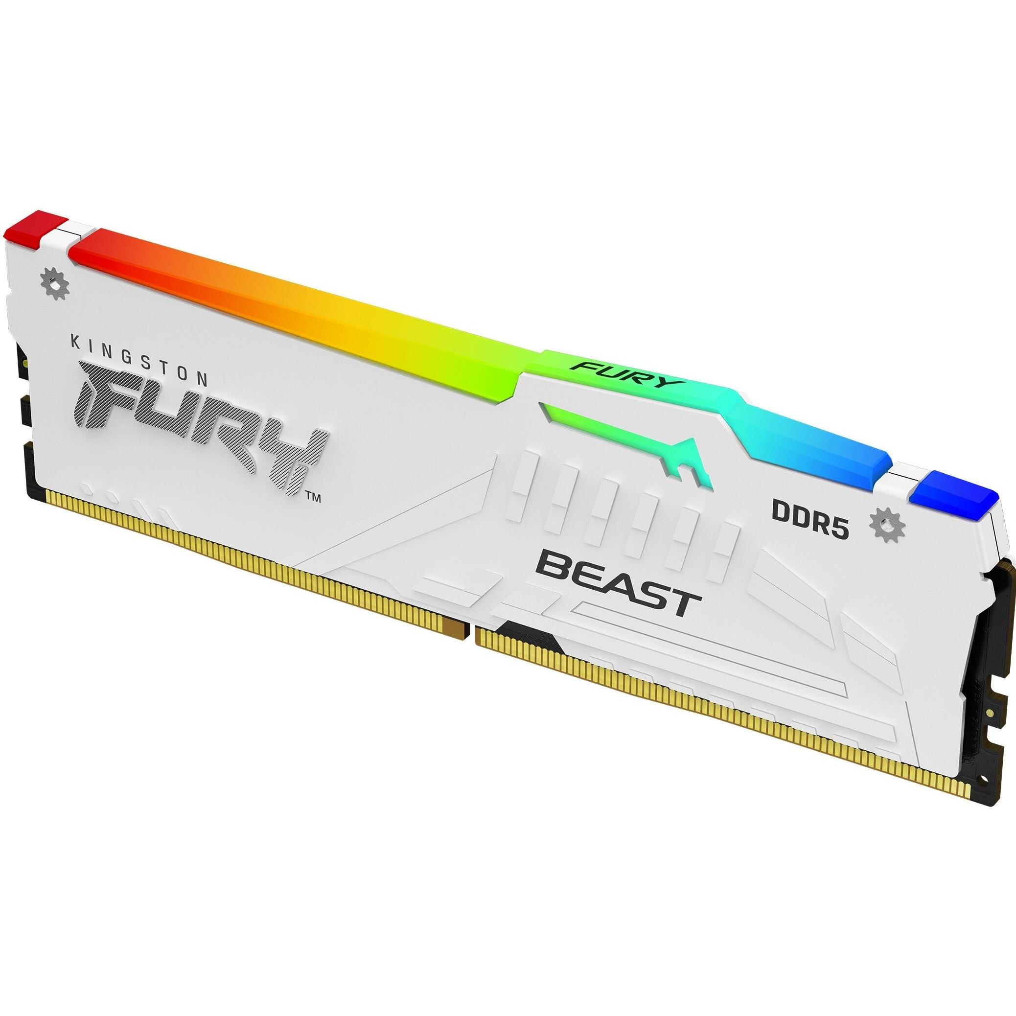 Kingston FURY Beast RGB (1 x 32GB, 6000 MHz, RAM DDR5, DIMM), Memoria RAM, Bianco