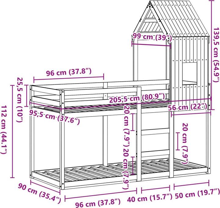 Produktbild vidaXL Etagenbett (90 x 200 cm)