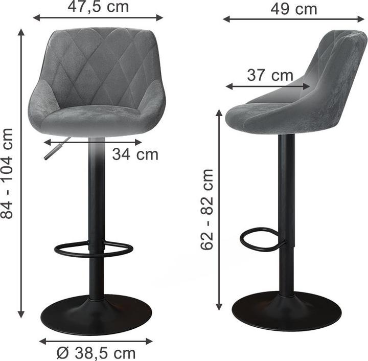 Produktbild Vicco Barhocker 2er Set Sena, Grau/Schwarz, 38.5 x 84 cm