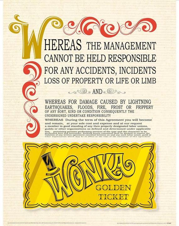 Produktbild Willy Wonka & the Chocolate Factory Bedruckt Golden Ticket (40 x 30 cm)