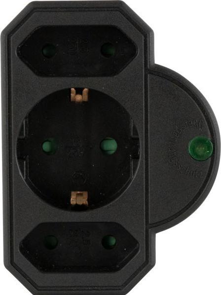 Immagine prodotto REV Steckdosenadapter 3-fach mit Überspannungsschutz, schwarz (CEE 7/3, CEE 7/16, 3 x)