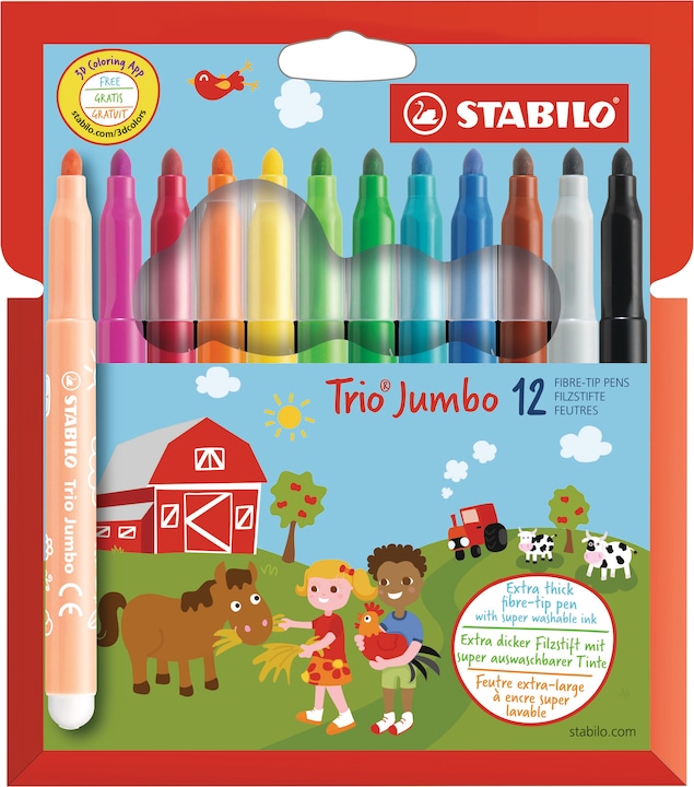 Immagine prodotto STABILO Penna Trio Jumbo con punta in feltro spessa (Multicolore, 12 x)