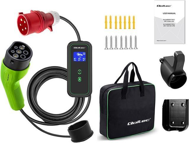 Produktbild Qoltec Intelligentes Gerät 52478 Mobiles EV-Ladegerät 11kw (Typ 2, 11 kW, 16 A, CEE16 rot)