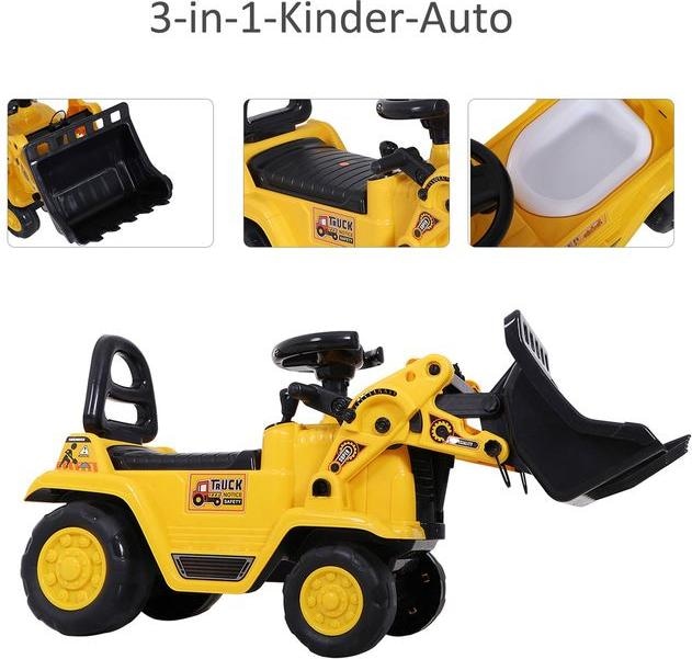 Image du produit Swisshandel24 Pelleteuse pour enfants avec siège et boîte de rangement intégrée Klaxon Roue jaune et noire