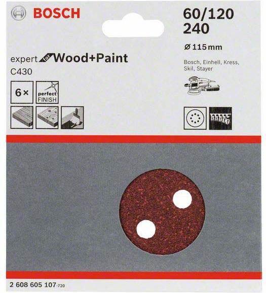 Produktbild Bosch Professional Zubehör Schleifblatt C430, 115 mm, 60, 120, 240, 8 Löcher, Klett, 6er-Pack (60, 120, 240)