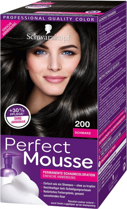 Actual product image Schwarzkopf Perfect Mousse Permanent Foam Colouring 200 Black (200 Black)