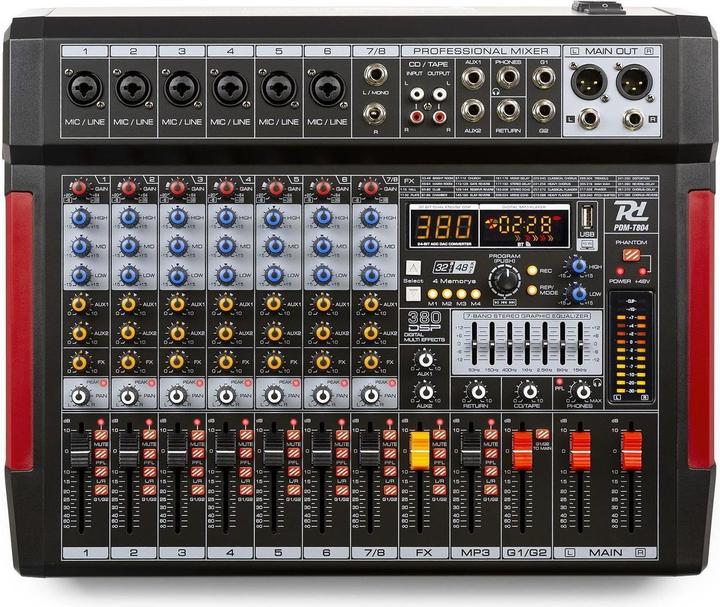 Power Dynamics PDM-T804 - 8-kanaals mengpaneel Bluetooth, DSP, mp3 en USB audio interface (Studio et mixeur live)