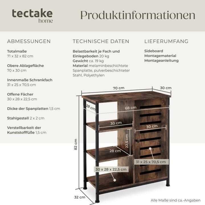 Image du produit tectake Buffet 71x32x82cm (71 x 32 x 82 cm)