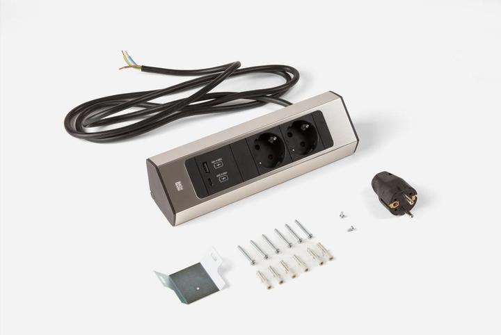 Image du produit Bachmann CASIA 2 2xCEE7/3 1xUSB A/C 22W 2,0m AEH aspect inox (2 x, CEE 7/3, 2 m)