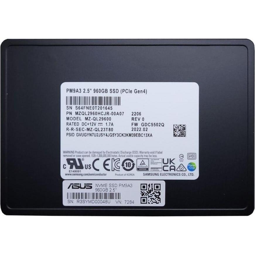 ASUS Dysk-Server PM9A3 960 GB 2,5 Zoll PCI-E x4 Gen 4 NVMe (90SKH00-MEXAN0) (960 GB, 2.5"), SSD
