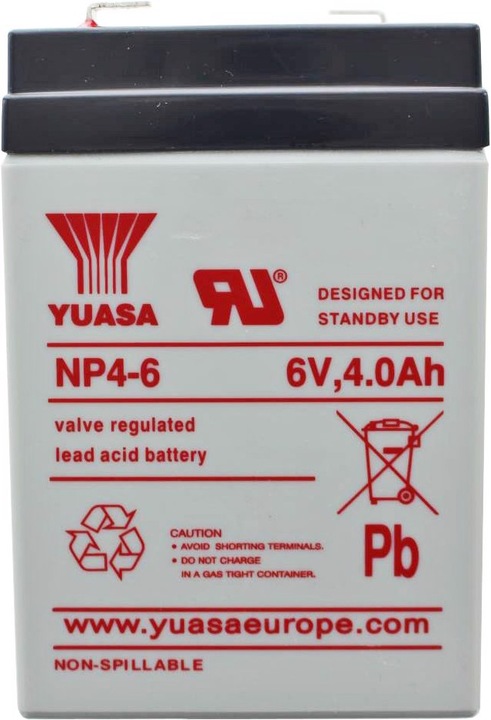 Actual product image Yuasa Battery NP4-6, Faston 4,8mm (6 V, 4 Ah)