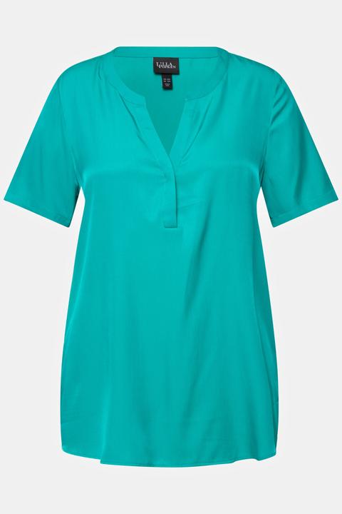 Actual product image Ulla Popken Short Sleeve Split Neck Satin Blouse (46, 48)