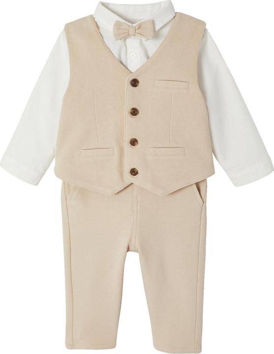 Vertbaudet Festliches Jungen Baby-Set: Hemd, Hose, Weste & Fliege, Bundweite verstellbar