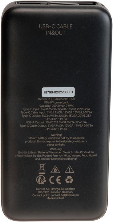 Produktbild Denver PQC-20065 (20000 mAh, 65 W, 77 Wh)