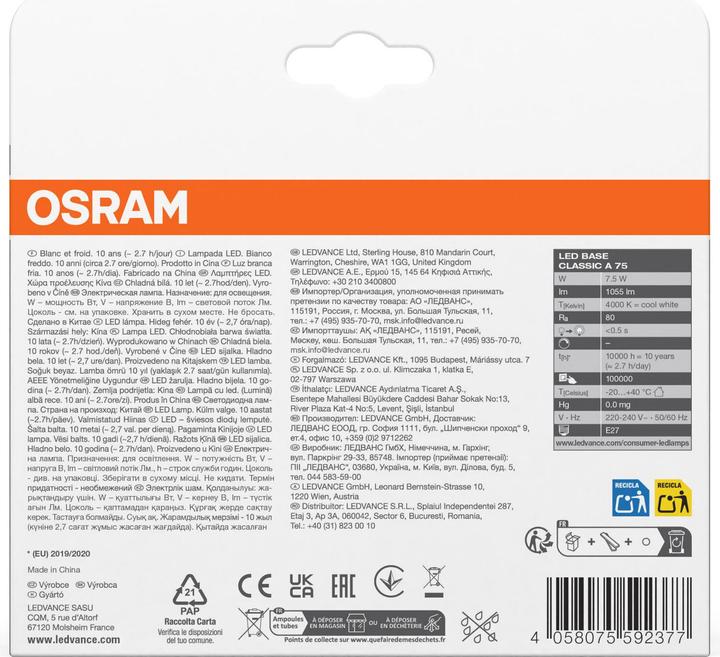 Immagine prodotto Osram Led Base Classic A (E27, 1055 lm, 3 x)