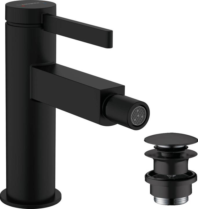 Produktbild hansgrohe FINORIS Bidet Armatur, mit Push-Open Ablaufgarnitur, mattschwarz