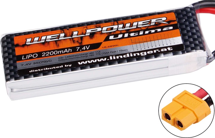 Produktbild Wellpower lipo akku ultima 2200 mah / 7,4 volt 2s 35/70c ch-5/8 xt-60 (7.40 V, 2200 mAh)