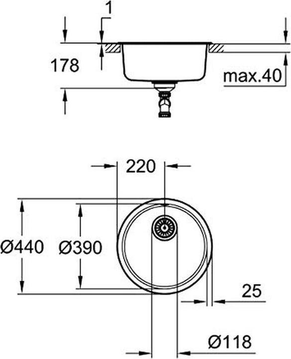Produktbild Grohe K200 50-S (Unterbauspüle, 44 cm, 44 cm)