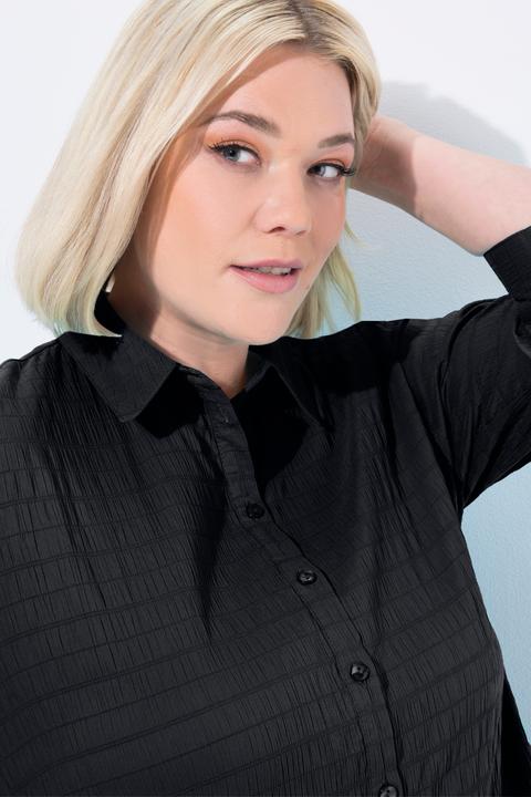 Actual product image Ulla Popken Bubble Texture Solid Button Front Stretch Blouse (50, 52)