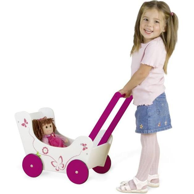 Besttoy Holz Puppenwagen mit Schmetterlingsmotiv