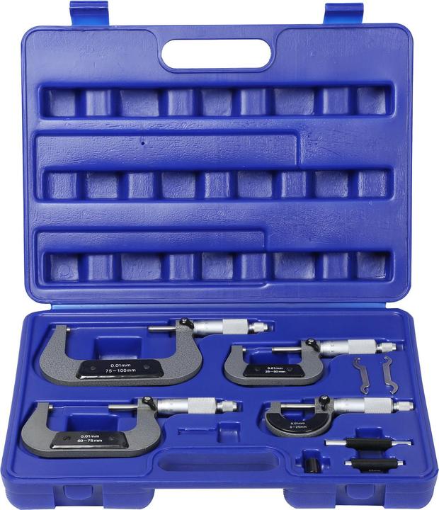 Image du produit Wiltec Jeu 4 Micromètre 0-100mm Vis micrométrique Micromètre extérieur Plage mesure 0,01 mm Haute précision