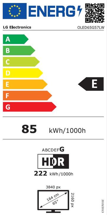 Energy Label LG OLED65G57LW (65", G5, OLED, 4K, 2025)