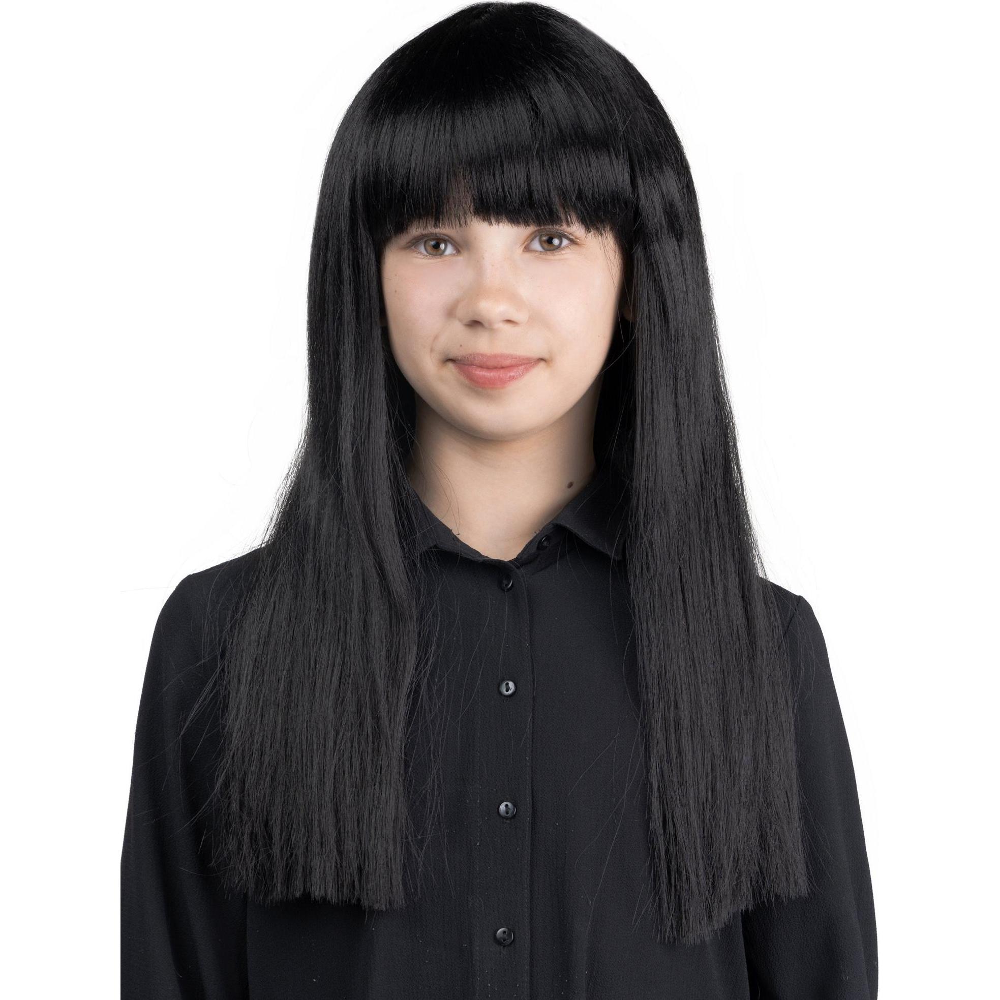 Maskworld Langhaar Kinderperücke schwarz - Faschingsperücke