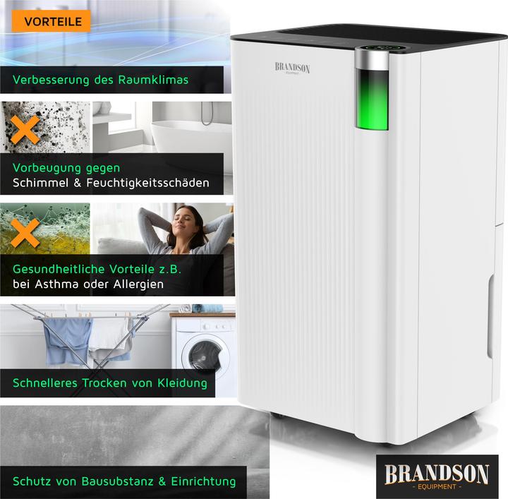 Produktbild Brandson Luftentfeuchter mit Kompressor 200 W, 12L/24h Entfeuchtungsleistung, Timer, 3 Modi, Wlan, Display (25 m², 12 l/24h)